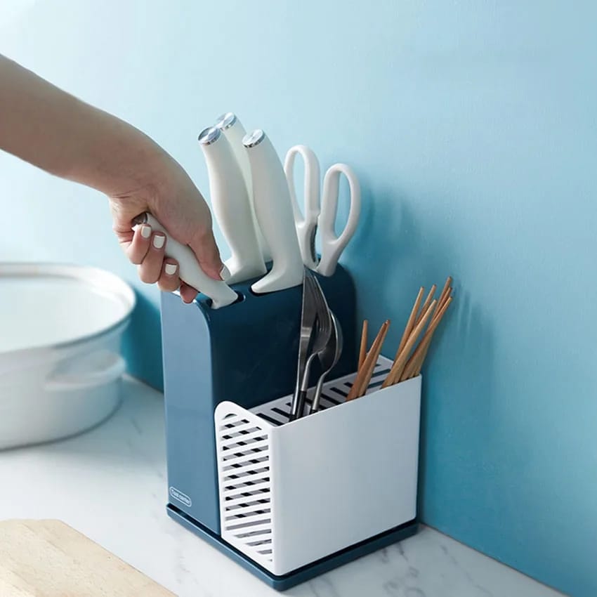 Kitchen Cutlery Organizer | Tableware Drainer | PP+TPR Material | Available in Blue and White