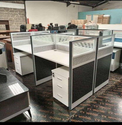 4 Way Modern Office Workstation | 2.4m x 1.2m in Grey | Spacious Office Desk with Privacy Panels