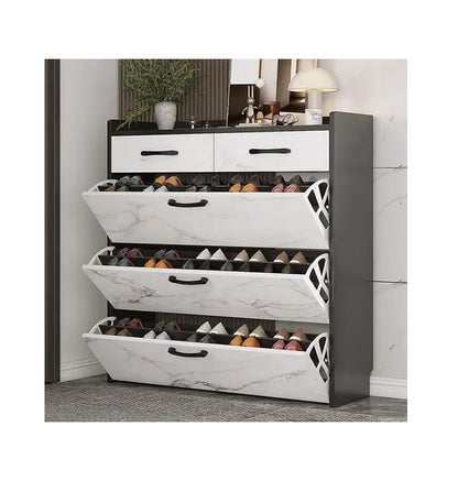 Modern Marble Effect Bucket Flip Shoe Cabinet | Space-Saving High Capacity Shoe Rack | Multi-Layer Minimalist Hallway Organizer | Stylish Porch Furniture