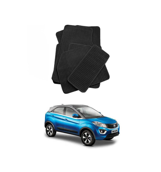 5 in 1 AutoCars Black Front & Rear Lining Fabric Car Floor Mats | Rubber Backing | Easy to Clean