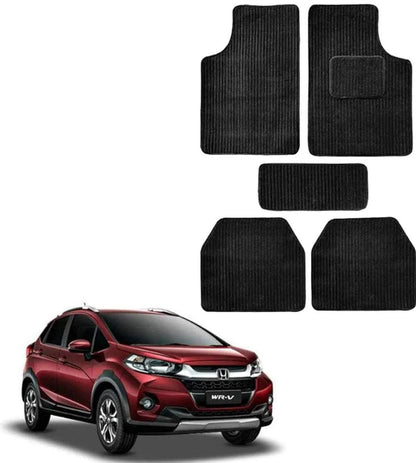 5 in 1 AutoCars Black Front & Rear Lining Fabric Car Floor Mats | Rubber Backing | Easy to Clean