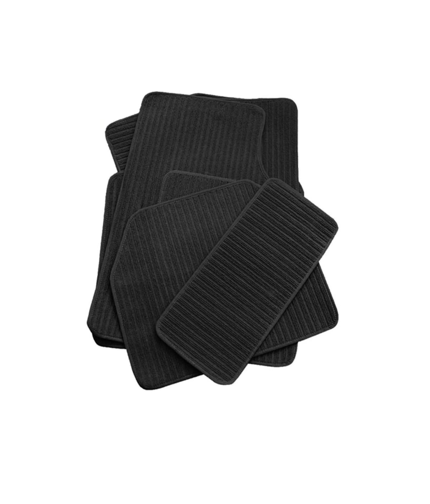 5 in 1 AutoCars Black Front & Rear Lining Fabric Car Floor Mats | Rubber Backing | Easy to Clean