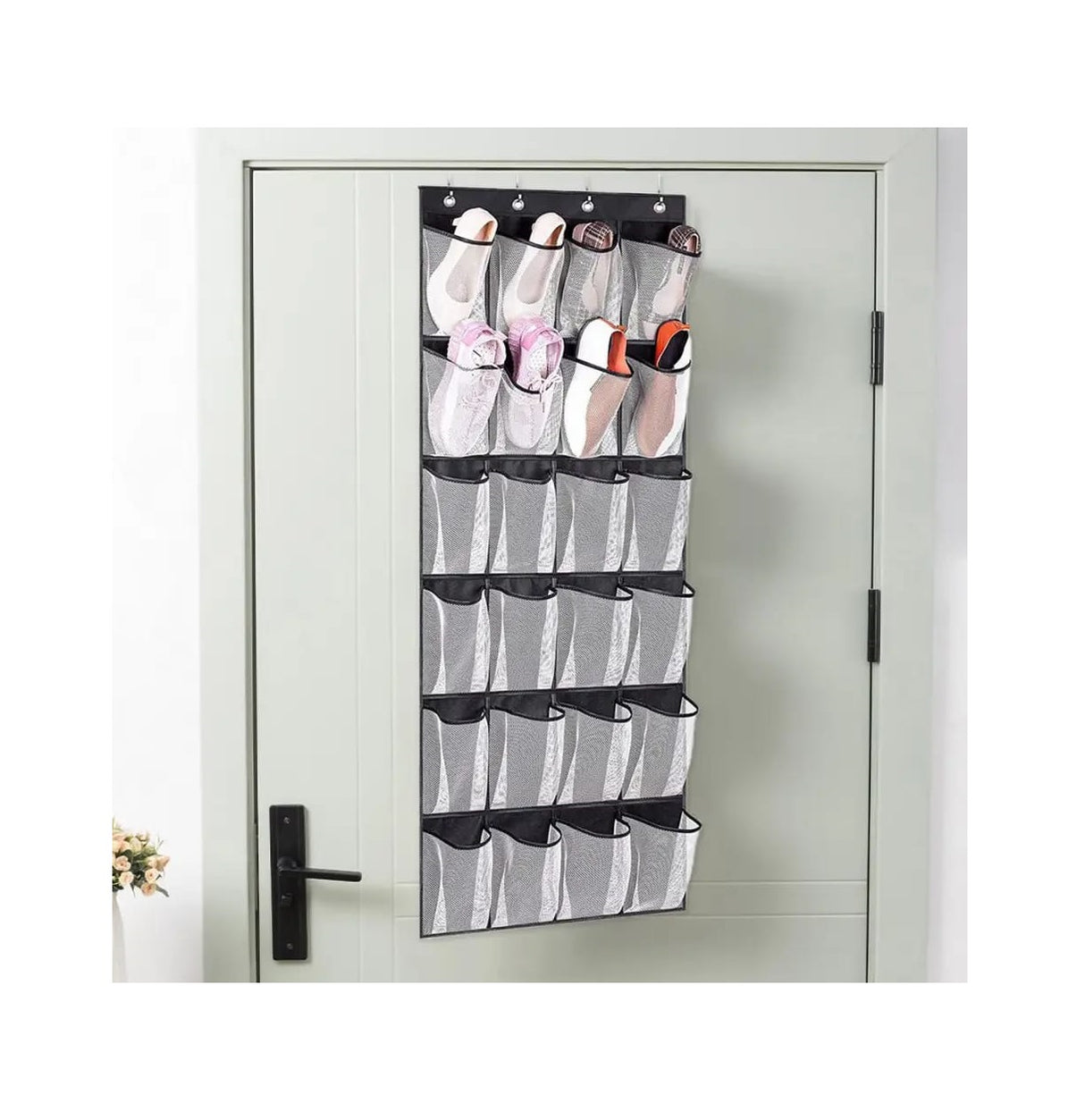 1pc Over The Door Hanging Shoe Organizer | 24 Large Mesh Pockets Closet Storage Holder for Shoes & Accessories