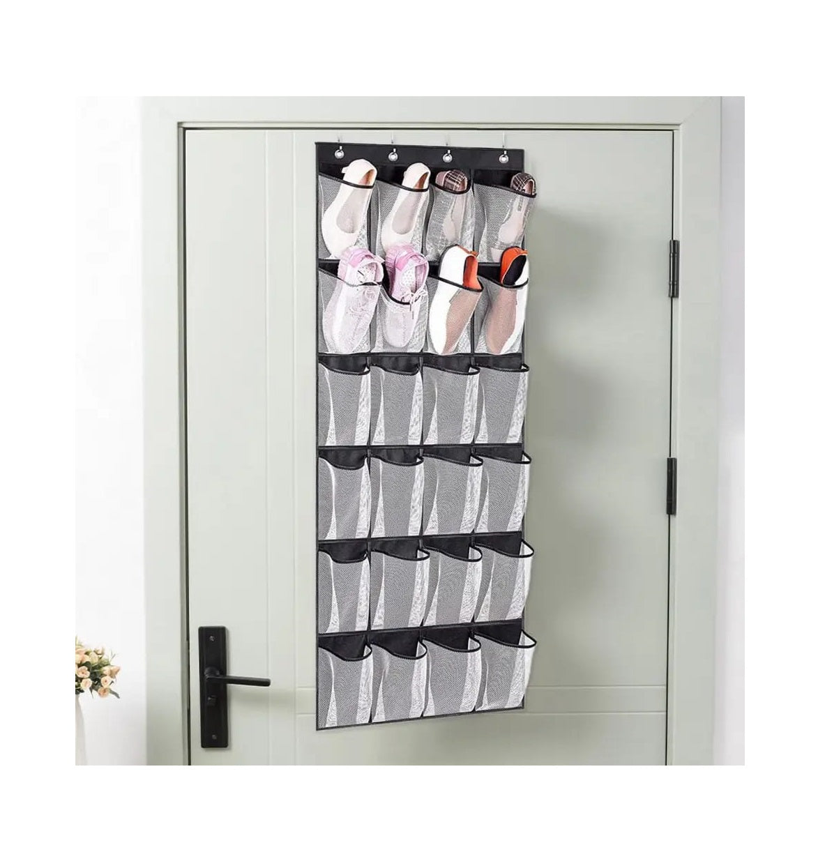 1pc Over The Door Hanging Shoe Organizer | 24 Large Mesh Pockets Closet Storage Holder for Shoes & Accessories