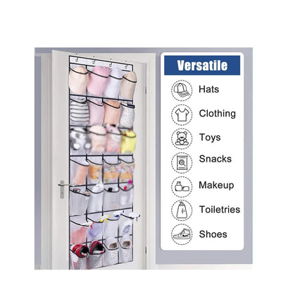 1pc Over The Door Hanging Shoe Organizer | 24 Large Mesh Pockets Closet Storage Holder for Shoes & Accessories