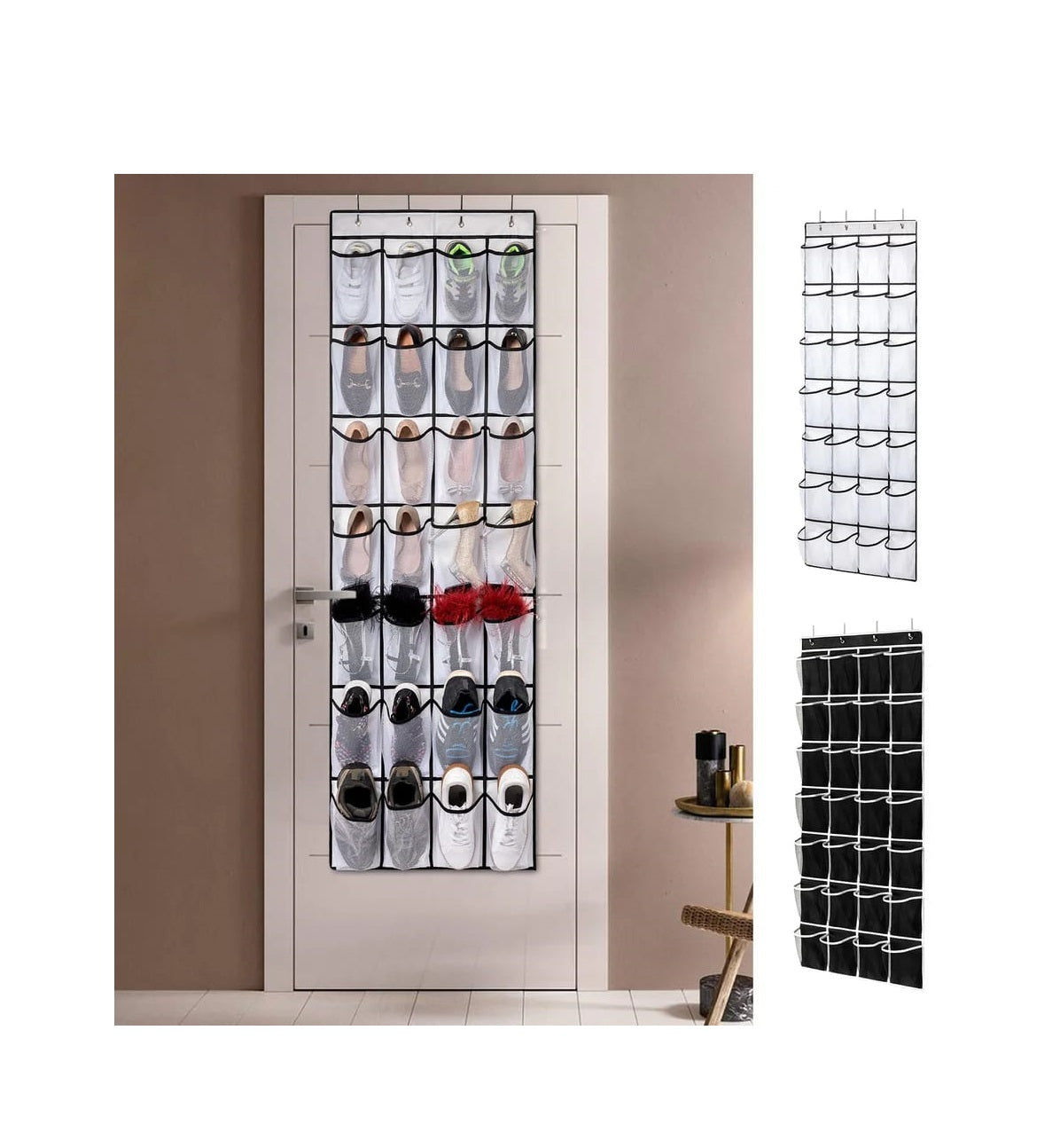 1pc Over The Door Hanging Shoe Organizer | 24 Large Mesh Pockets Closet Storage Holder for Shoes & Accessories