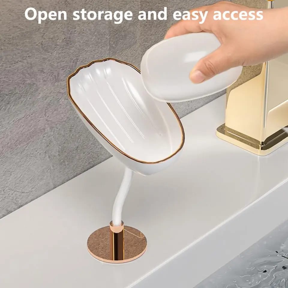 Light Luxury Wall Mounted Adjustable Soap Box Rack | 360° Rotating Self Adhesive Drainage Soap Dish & Sponge Holder