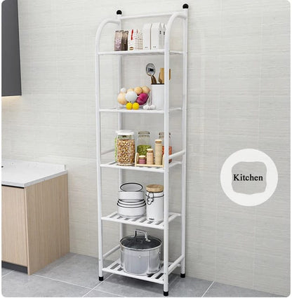 Multifunctional 5 Layered  Metal Plastic Plate Storage Holder Rack | Bathroom Toilet Storage Shelf | Black and White