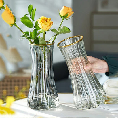 1pc Elegant Striped Hard Glass Flower Vase | Decorative Vase for Home & Office