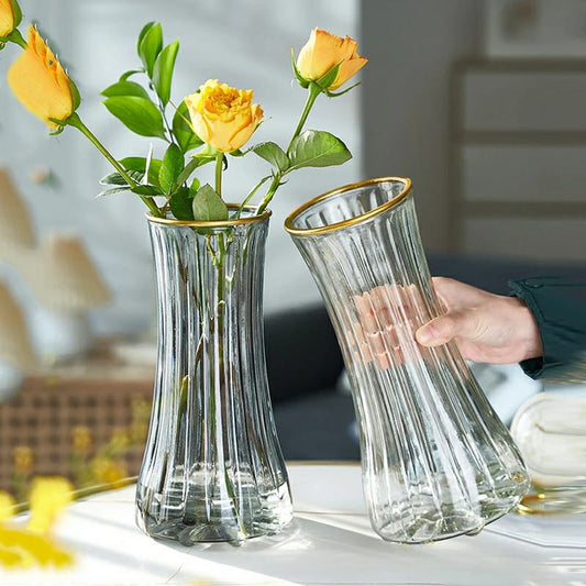 1 pc Elegant Striped Hard Glass Flower Vase | Decorative Vase for Home & Office