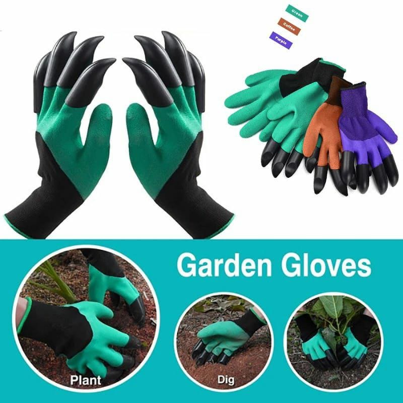 Gardening Gloves Pair | Durable, Waterproof & Puncture Resistant Gloves with Claws for Digging | Available in Green, Purple, Brown with Black