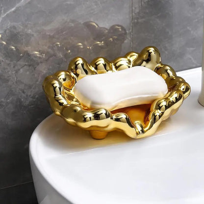 Quick Drain Golden/Silver Color Soap Dish | Washbasin Countertop Storage Tray | Stylish Washroom Accessories