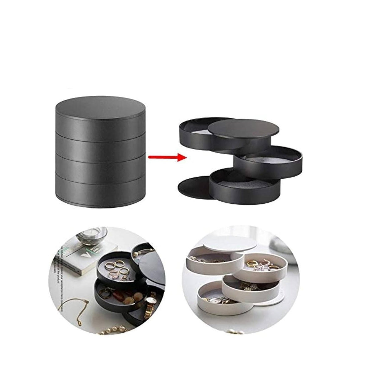 4 Layer 360 Degrees Rotating Jewelry Organizer | Stylish Accessory Storage Solution | Available in White, Pink, and Black