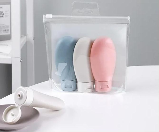 3pcs Nordic Style Women Hose Dispensing Bottle | Portable Travel Shampoo, Shower Gel, Lotion Dispenser Combo Kit | PE PP Material