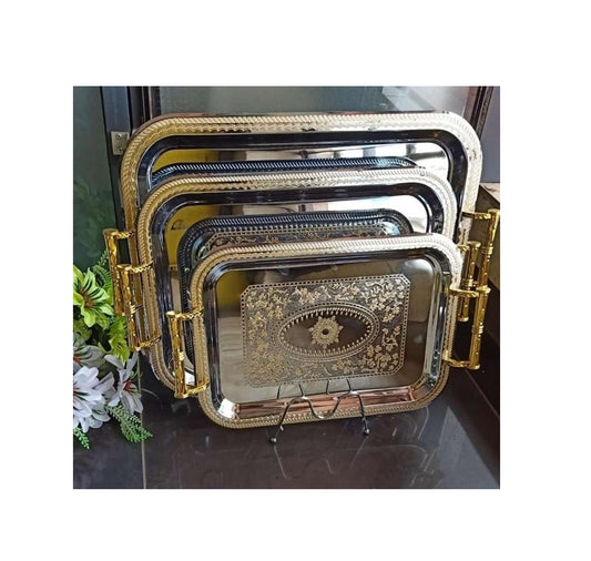 3 in 1 High Quality Big Classy Gold Trays | Elegant Nesting Serving Tray Set | Decorative and Functional