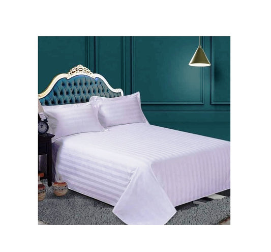 High Quality White Striped Cotton Bedsheets Set | 6x6 Size | Includes 2 Bedsheets & 2 Pillowcases