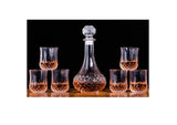 Diamond Whiskey Glass Set with Decanter | 6 Glasses + Decanter for Whiskey, Bourbon, and Scotch | Elegant Crystal Cut Design