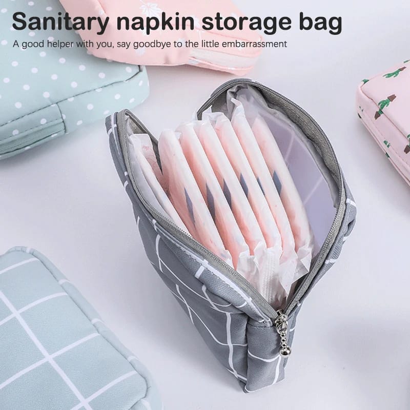 Cute Large Capacity Sanitary Napkin Storage Bag | Cartoon Rabbit & Bear Design | Girls' Period Tampon Organizer Mini Bag