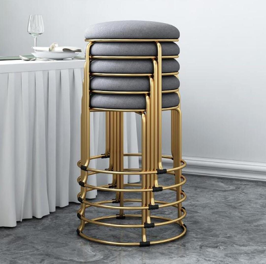 HEDMAI Vanity Stools for Bedroom | Artificial Dutch Velvet Round Dining Stool | Stackable with Metal Legs and NonSlip Foot Pads