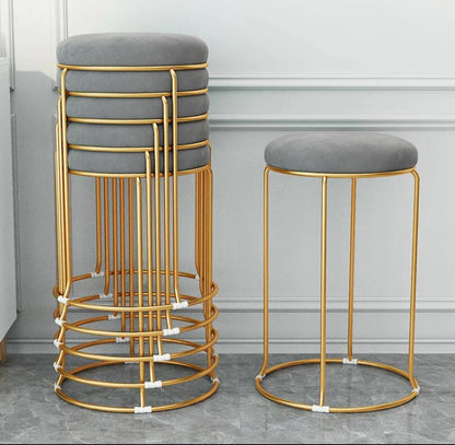 HEDMAI Vanity Stools for Bedroom | Artificial Dutch Velvet Round Dining Stool | Stackable with Metal Legs and NonSlip Foot Pads