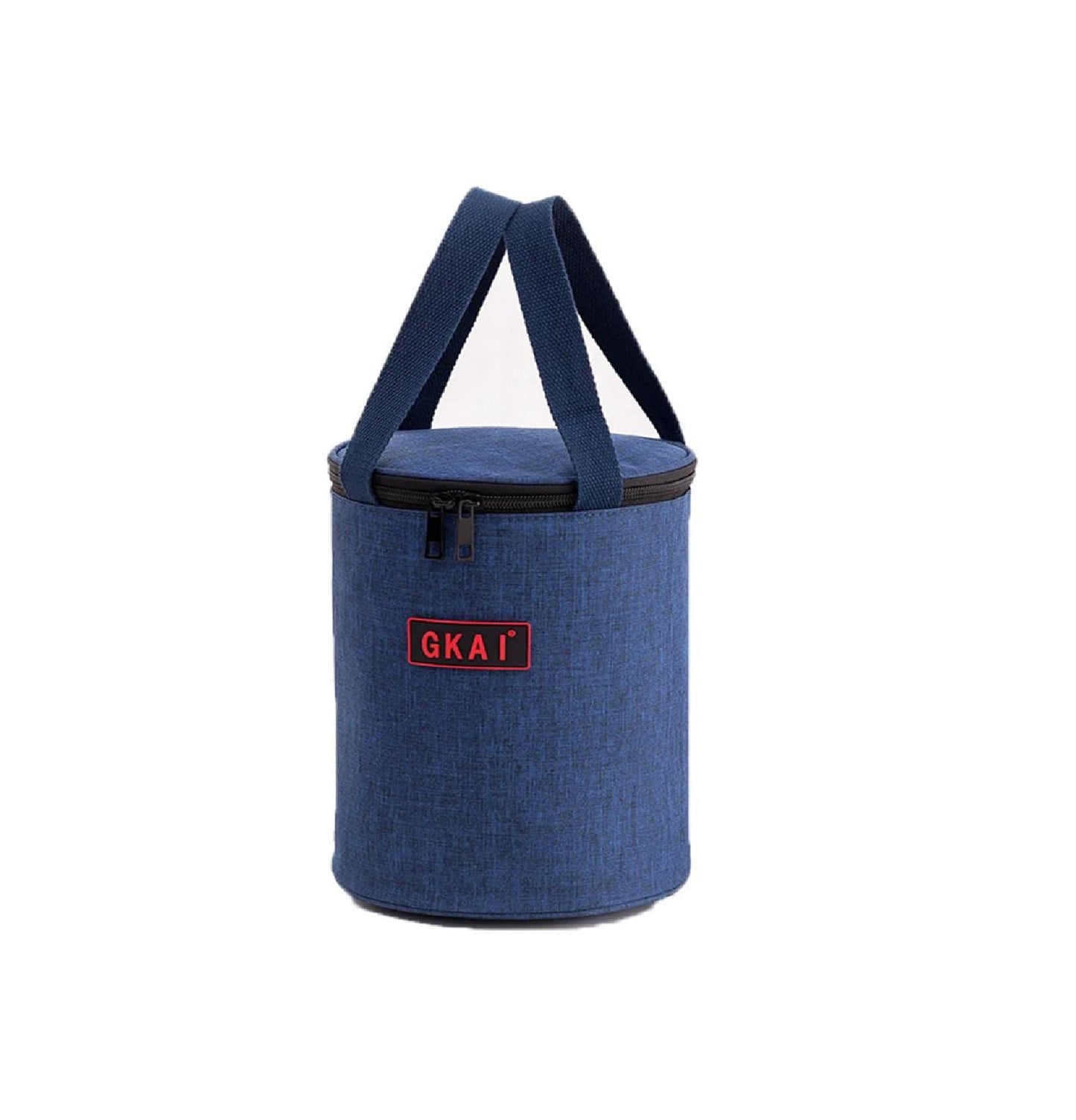 Adult Lunch Bag Tote | Reusable Insulated Cooler Bag | Neutral Thermal Food Bag for Picnic | Dark Blue & Pink Cylinder Design