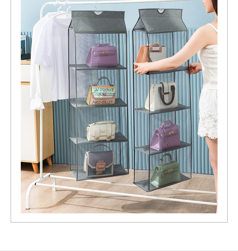 Layered Bag Organizer for Wardrobe | Dust-Proof Storage for Handbags, Large Bags, and Tote Bags | 3-Layer & 4-Layer Options