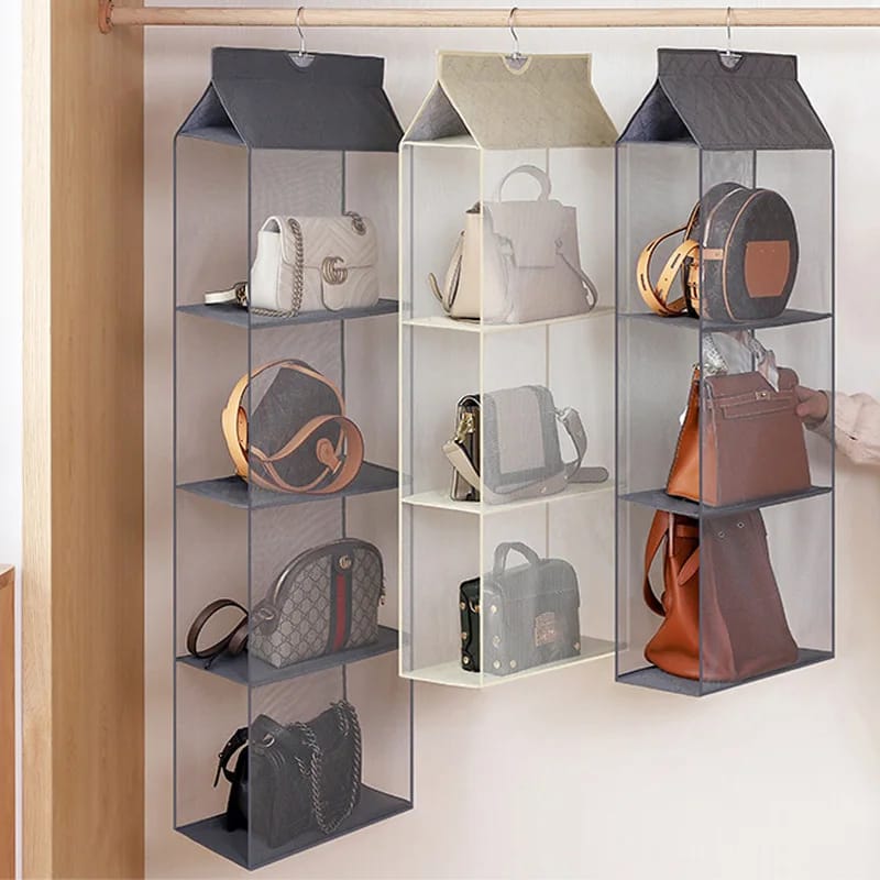 Layered Bag Organizer for Wardrobe | Dust-Proof Storage for Handbags, Large Bags, and Tote Bags | 3-Layer & 4-Layer Options