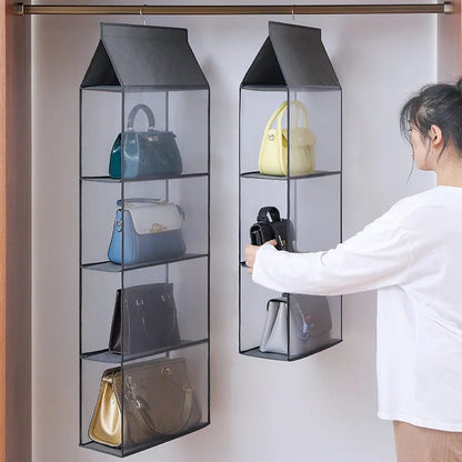 Layered Bag Organizer for Wardrobe | Dust-Proof Storage for Handbags, Large Bags, and Tote Bags | 3-Layer & 4-Layer Options