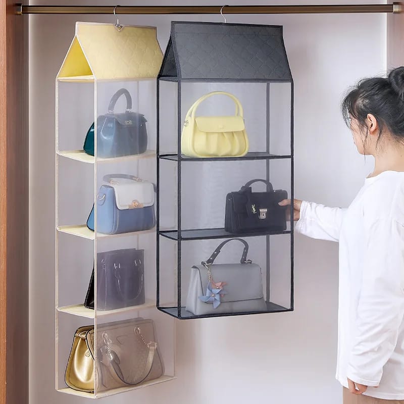 Layered Bag Organizer for Wardrobe | Dust-Proof Storage for Handbags, Large Bags, and Tote Bags | 3-Layer & 4-Layer Options