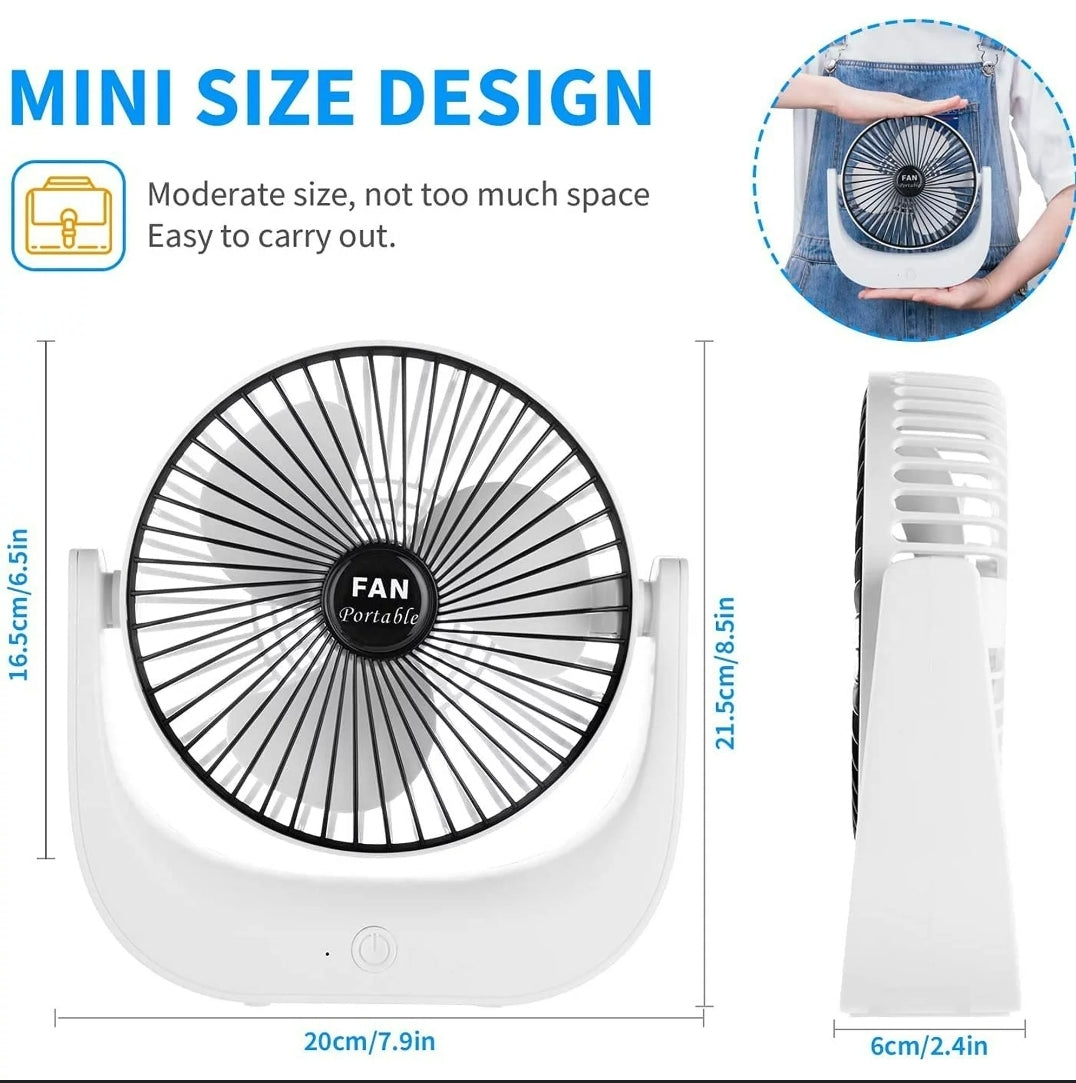 Desktop Mini Fan | Rechargeable Tabletop Fan | 3 Speed Adjustable Office, Home, Beach Fan | Portable USB Desk Fan for Students and Work