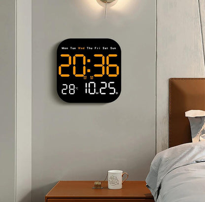 Digital Wall Clock | Large LED Display with Temperature, Date, Week | Adjustable Brightness & Remote Control | Multifunctional Alarm Clock with Calendar