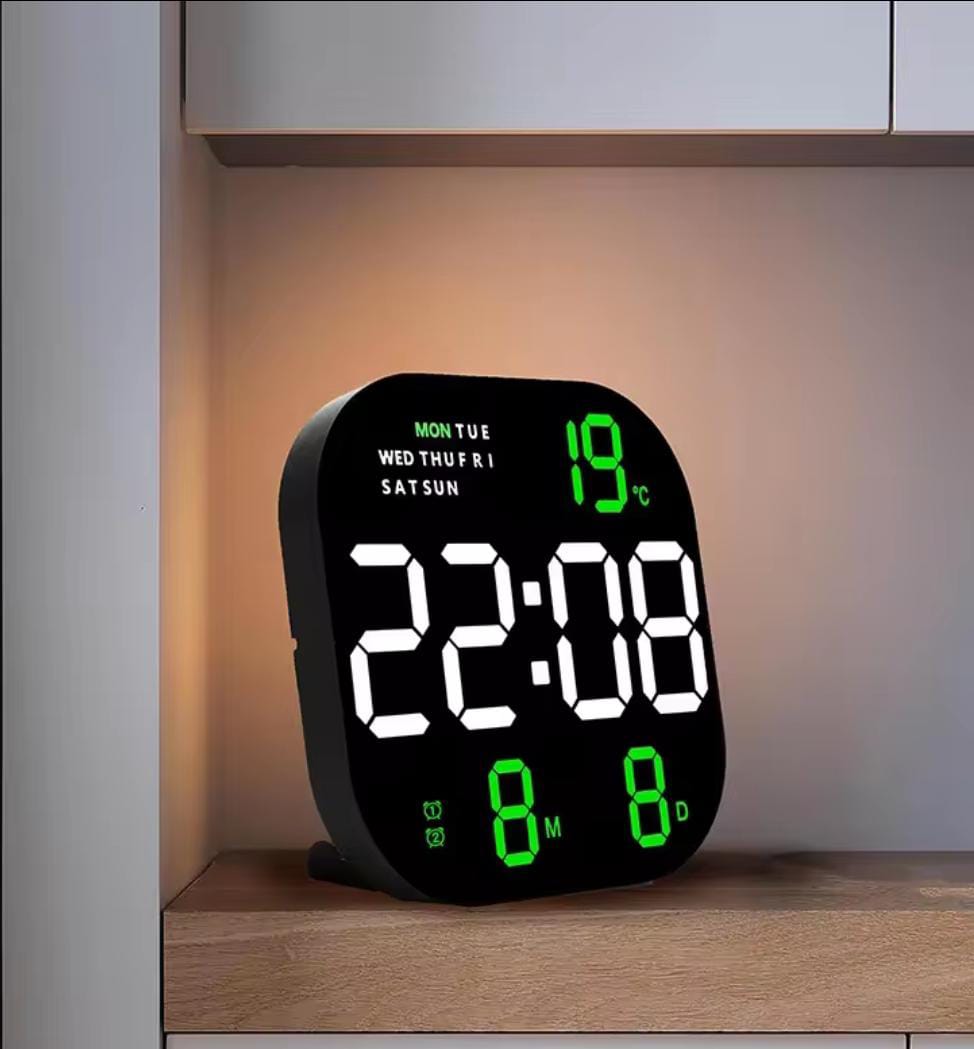 Digital Wall Clock | Large LED Display with Temperature, Date, Week | Adjustable Brightness & Remote Control | Multifunctional Alarm Clock with Calendar