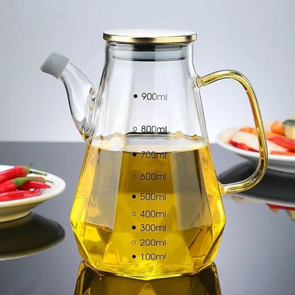 900ml Oil Jar with Spout | Stainless Steel Glass Oil Dispenser with Pouring Spout | Leak Proof Oil Storage Jar for Kitchen Use