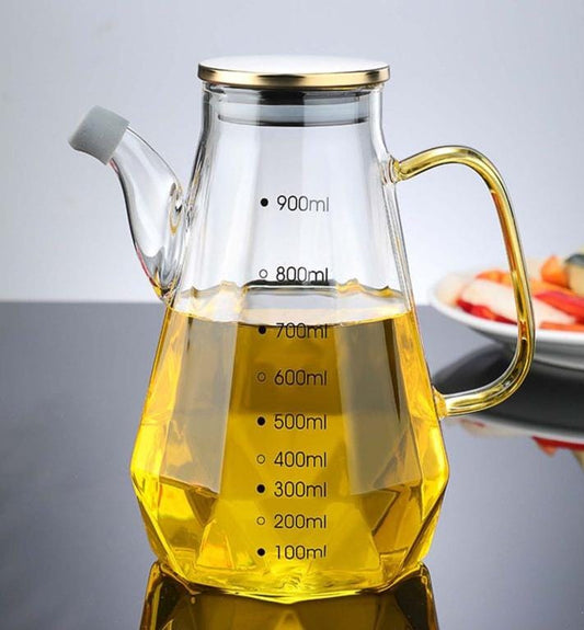 900ml Oil Jar with Spout | Stainless Steel Glass Oil Dispenser with Pouring Spout | Leak Proof Oil Storage Jar for Kitchen Use