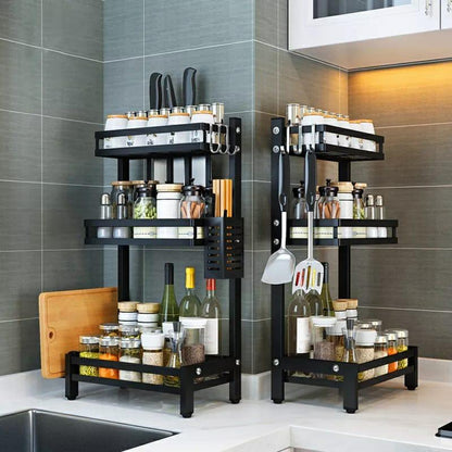 Multifunctional 3 Tier Stainless Steel Spice Rack | Kitchen Countertop Seasoning Organizer with Condiment Jars Storage | L32 x W21 x H60.5 cm