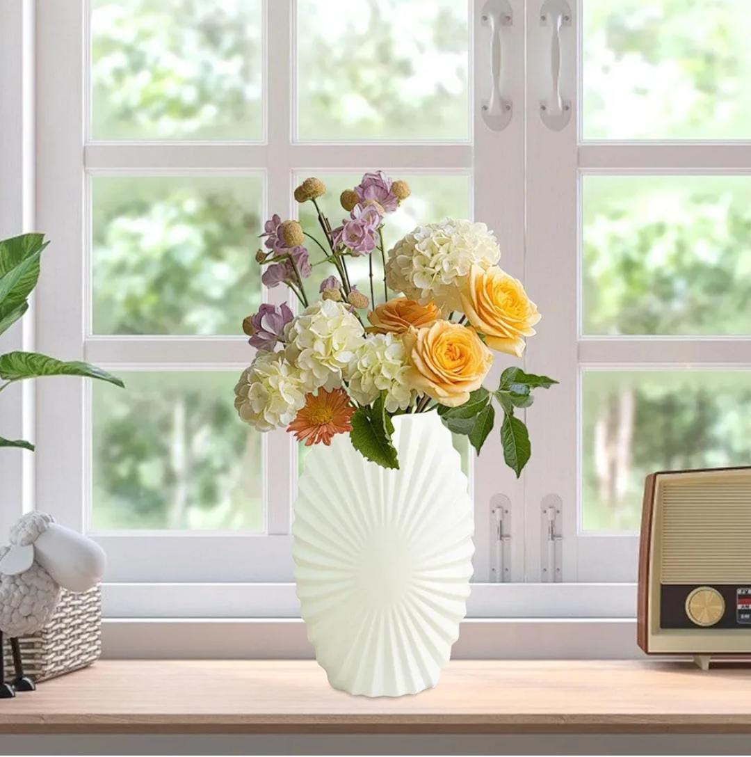 Simple NonBreakable Flower Vase | Durable White Decorative Vase for Home & Office