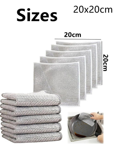 Multipurpose Magic Wire Dish Cleaning Cloth | Set of 5 Durable NonScratch Scrubber for Kitchen & Household Cleaning (20x20cm)