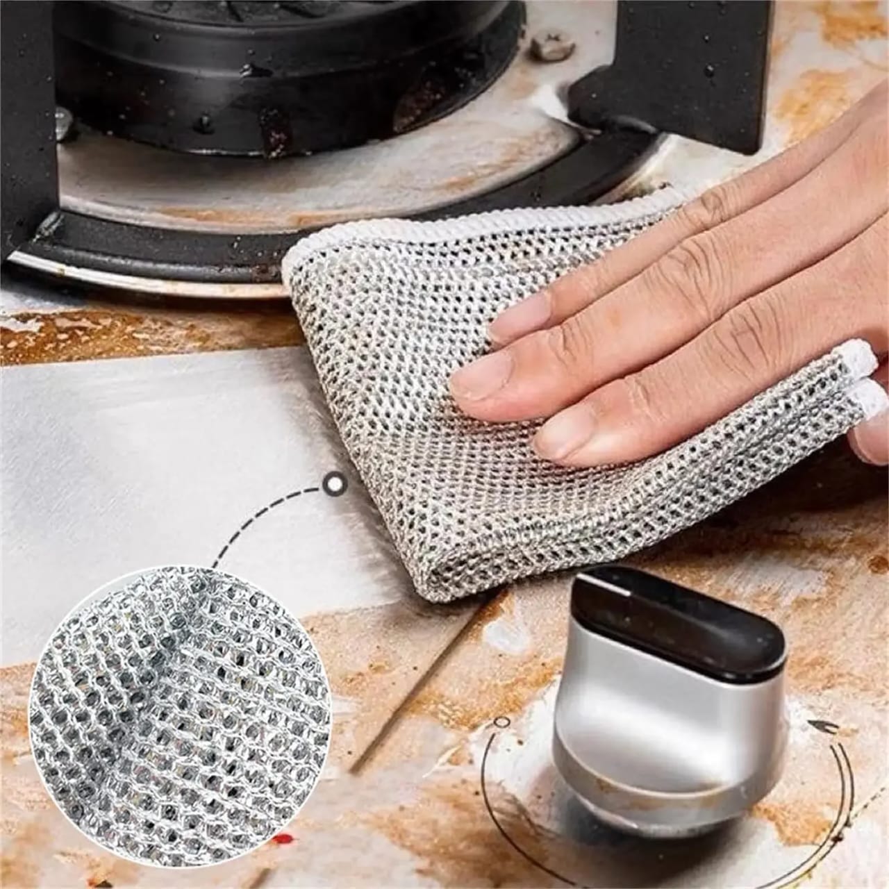 Multipurpose Magic Wire Dish Cleaning Cloth | Set of 5 Durable NonScratch Scrubber for Kitchen & Household Cleaning (20x20cm)