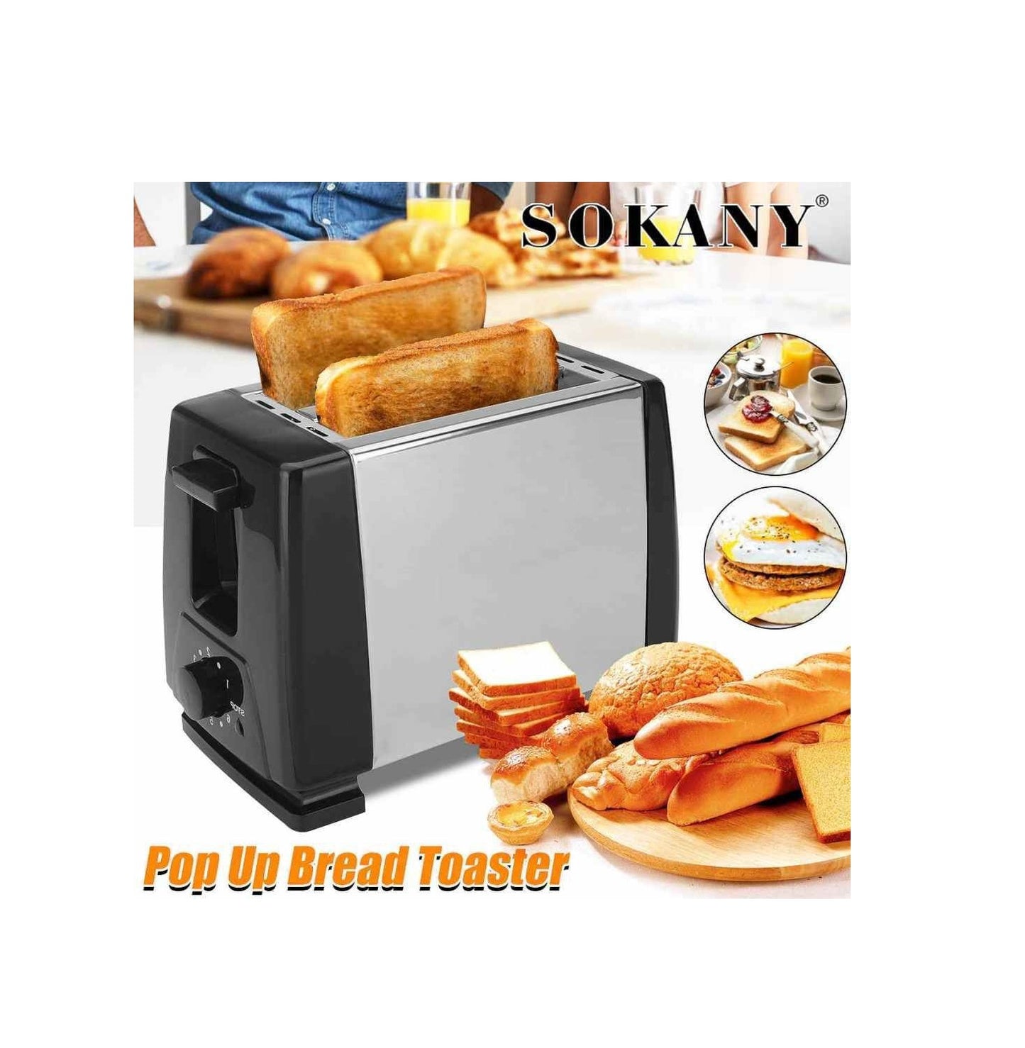 Sokany 2 Slice  Stainless Steel Bread Toaster | Compact and Stylish Kitchen Essential