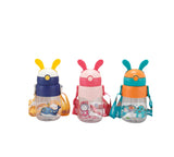 Rabbit Ear Baby Water Bottle | 450ml Portable Kids Straw Bottle with Strap | BPA-Free PC Material | Fun Hydration for Toddlers