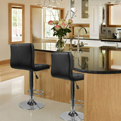 Bar Stools | PU Leather Adjustable Swivel Barstools with Back | Counter Height Square Island Barstools