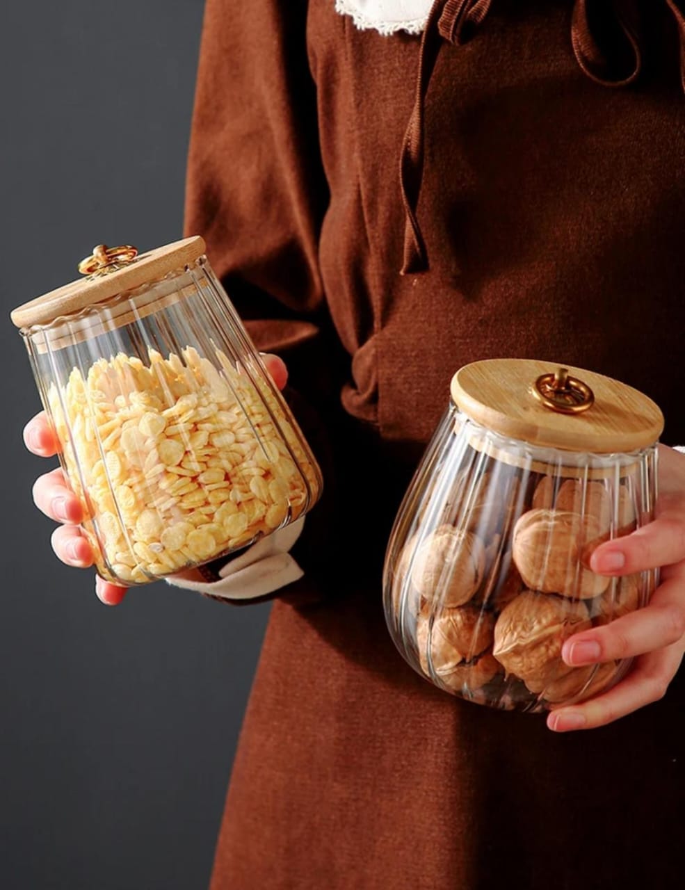 Transparent Glass Storage Containers with Bamboo Lid | 500ml Jars for Candy, Spices, and Tea Bags