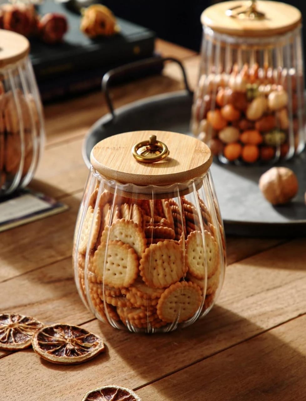 Transparent Glass Storage Containers with Bamboo Lid | 500ml Jars for Candy, Spices, and Tea Bags