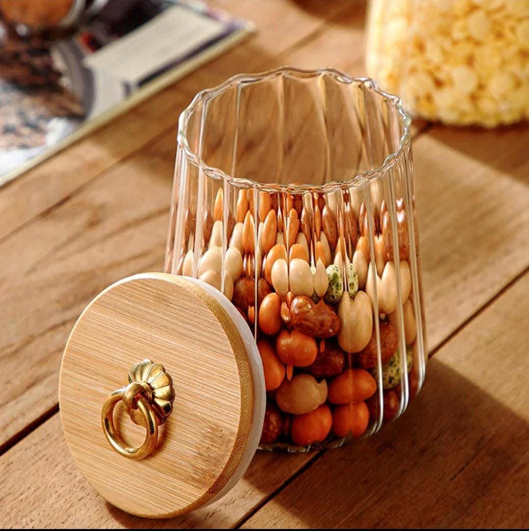 Transparent Glass Storage Containers with Bamboo Lid | 500ml Jars for Candy, Spices, and Tea Bags