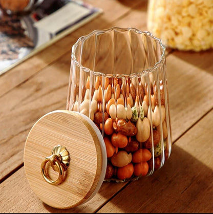 Transparent Glass Storage Containers with Bamboo Lid | 500ml Jars for Candy, Spices, and Tea Bags