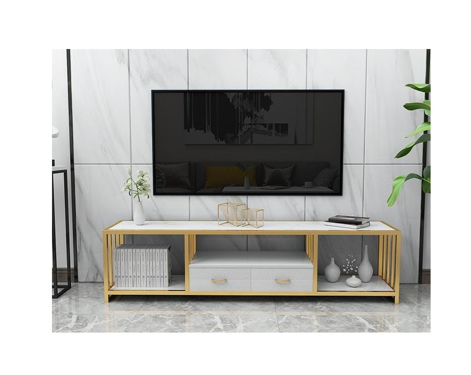 White Marble Effect Wooden TV Stand | Sleek & Modern TV Cabinet | 140 cm (Length) x 30 cm (Depth)