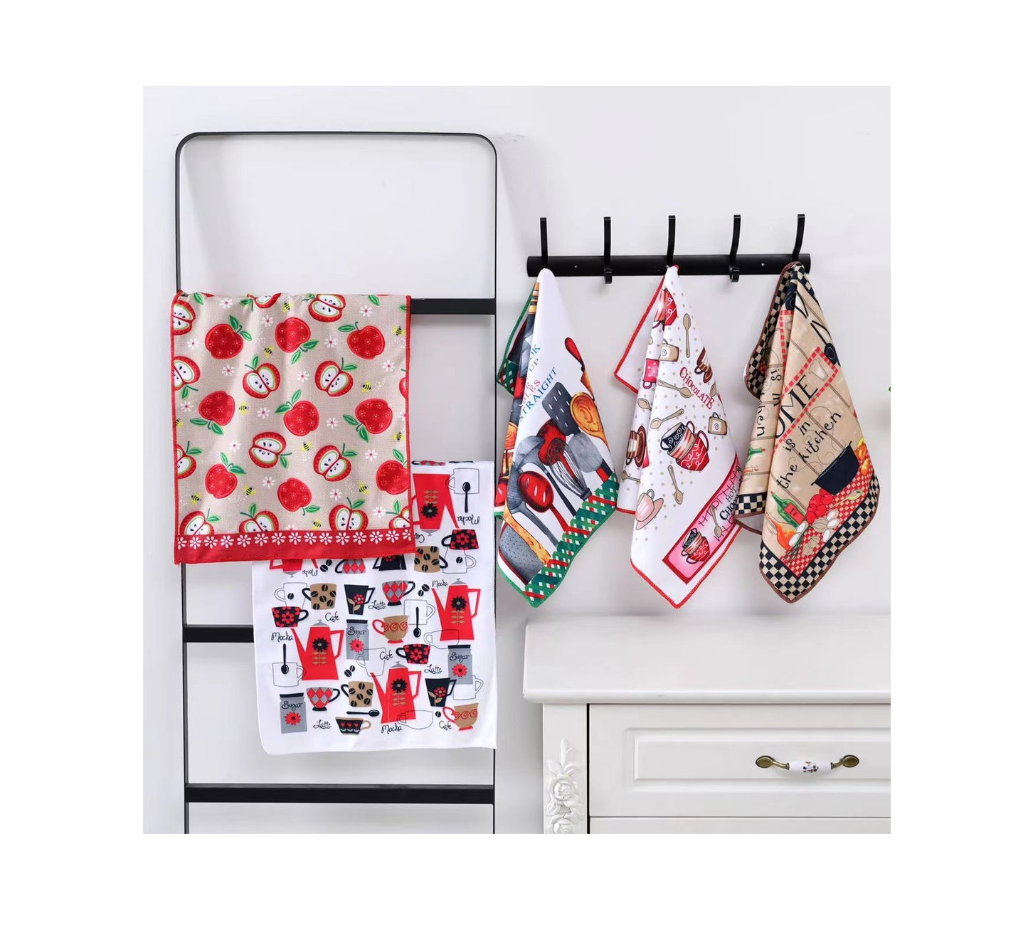 6 Piece Kitchen Towels Set | Assorted Prints | 44cm x 55cm Cotton Dish Towels