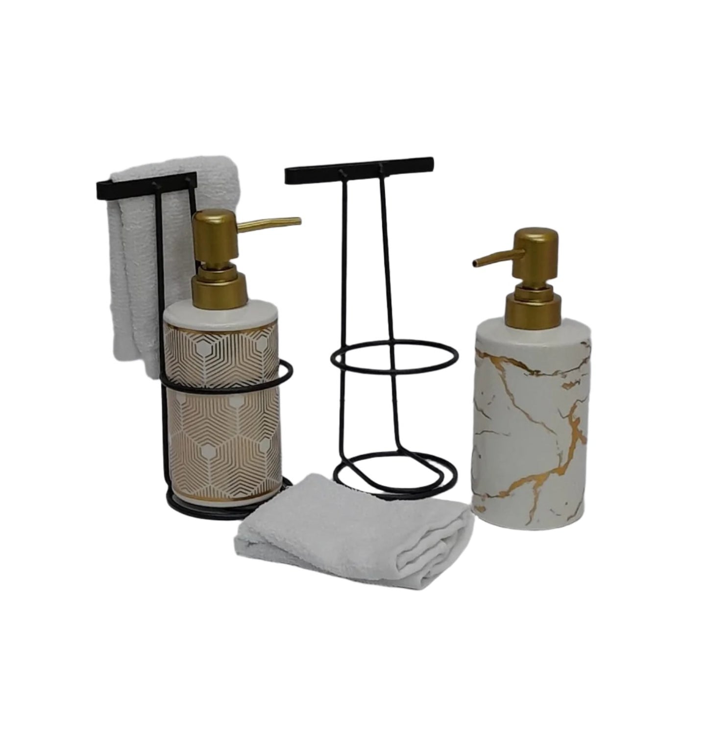 Handwash and Liquid Soap Dispenser with Metallic Stand | Ceramic 500ml Capacity Soap Dispenser