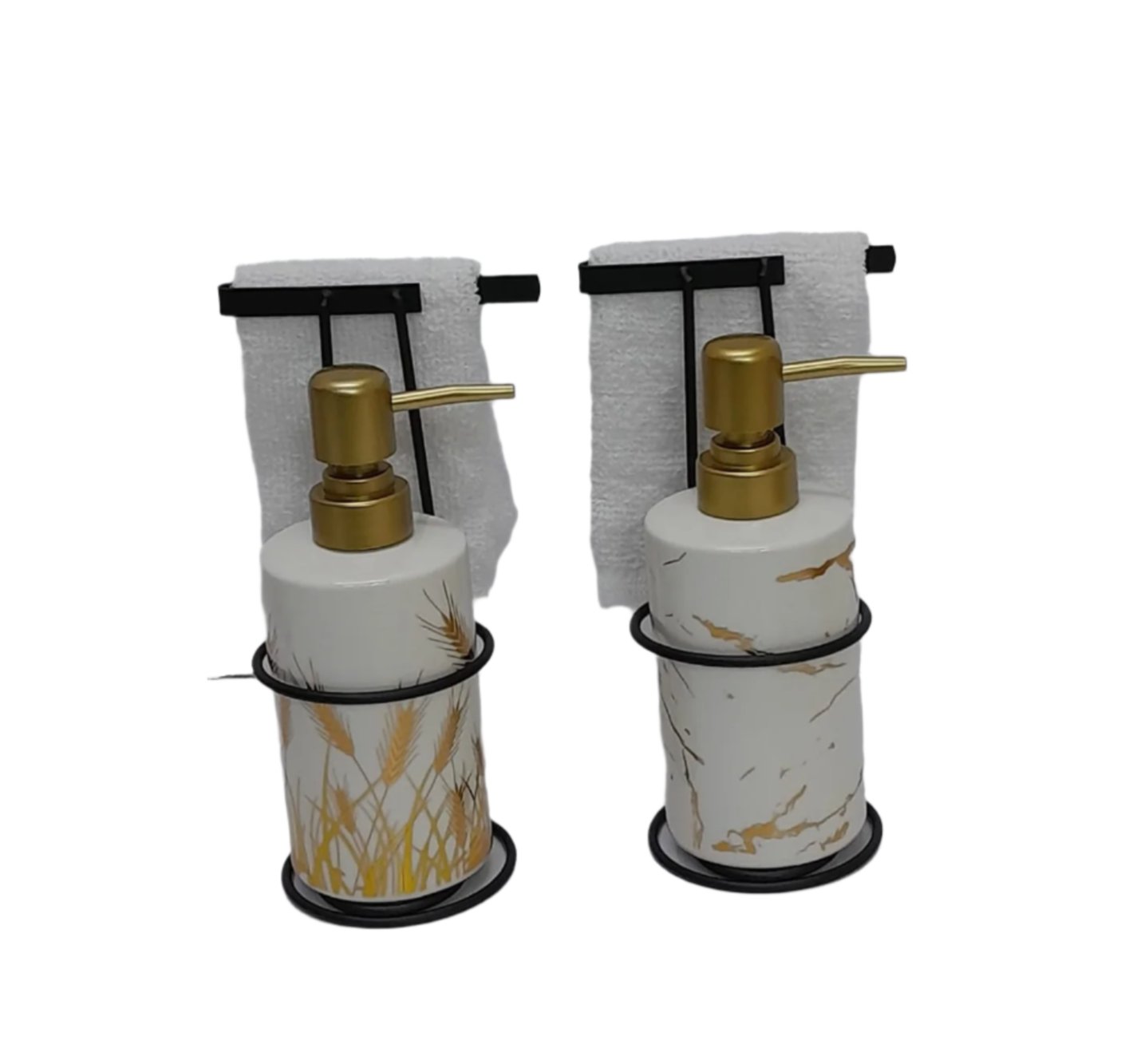 Handwash and Liquid Soap Dispenser with Metallic Stand | Ceramic 500ml Capacity Soap Dispenser