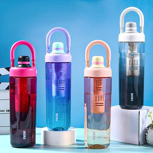 Fashion Gradient Color 1L Sports Water Bottle with Strainer | Portable Outdoor Bottle | Leak-Proof BPA-Free Bottle for Fitness, Hiking, and Travel